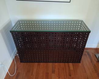 Woven Metal and Glass Console Table 48" wide 16" deep 30" high