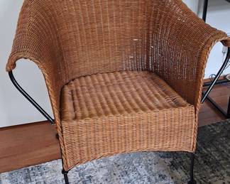 Vintage Wicker and Wrought Iron Barrel Chair by Frederic Weinberg