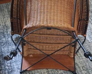 Vintage Wicker and Wrought Iron Barrel Chair by Frederic Weinberg