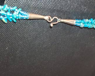 Multi-Strand Turquoise and Red Coral Necklace with Sterling Silver Cones