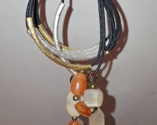 Multi-Strand Beaded Bracelet with Carnelian and Quartz