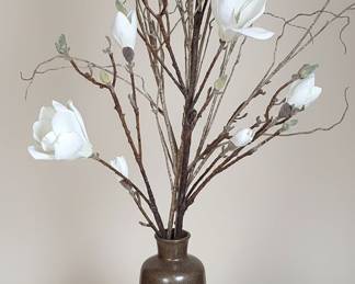 Decorative Ceramic Vase with Artificial Magnolia Arrangement