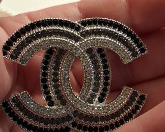 Chanel CC Logo Crystal Brooch