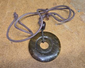 Chinese Serpentine Bi Disc Pendant
