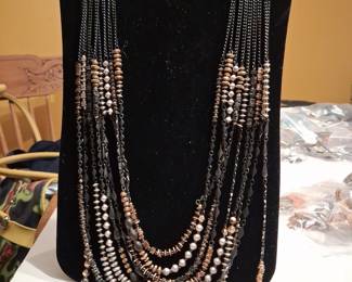 Multi-Strand Mixed Metal Chain and Bead Necklace