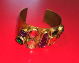 Vintage Multi-Gemstone Artisan Cuff Bracelet