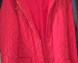 Lauren Ralph Lauren Red Quilted Hooded Jacket with Gold Accents