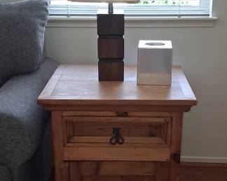 Rustic Pine Nightstand with Single Drawer and Cabinet