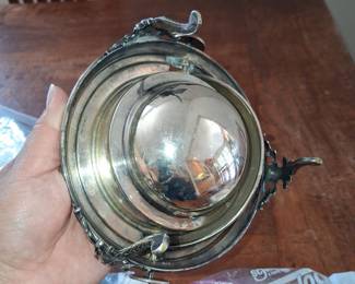 Victorian Silver Plated Revolving Butter Dish with Engraved Dome and Acanthus Leaf Feet