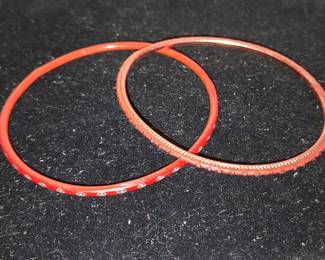 Pair of Red Enamel and Rhinestone Bangles