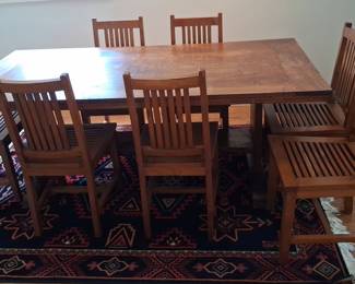 Mission Style Oak Dining Table and  8 Chairs Set table size 37" deep 79" wide 30" high