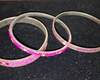 Set of Three Indian-Style Rhinestone Enamel Bangles