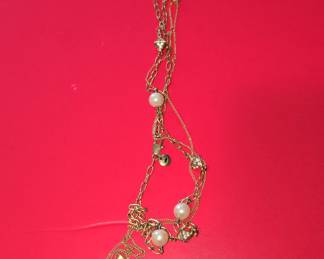 Juicy Couture Multi-Strand Charm Necklace with Faux Pearls and Crystal Accents