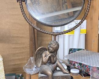 Vintage Figural Cherub Vanity Mirror