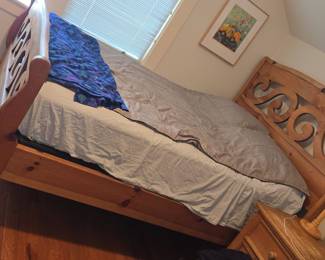 Vintage Knotty Pine Sleigh Bed Frame with Scroll Detail