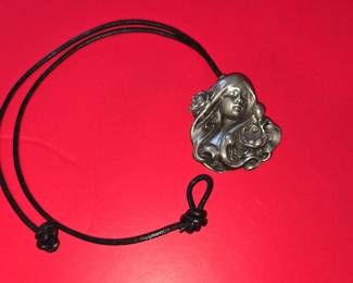 Art Nouveau Style Pewter Maiden Pendant/Brooch