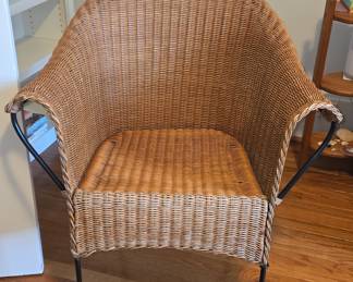 Vintage Wicker and Wrought Iron Barrel Chair