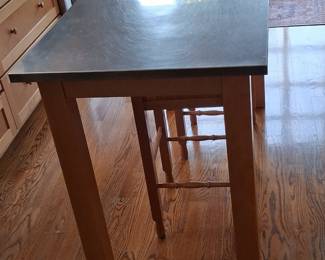 Pottery Barn Stainless Steel Top Kitchen Island with Two Stools
