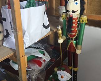 Large Decorative Wooden Nutcracker and Snowman Figure