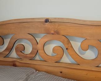 Vintage Knotty Pine Sleigh Bed Frame with Scroll Detail