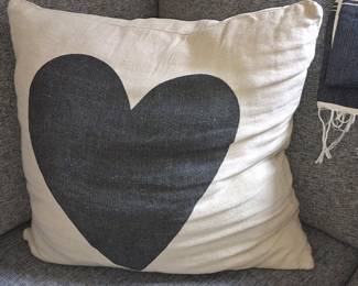 Black Heart on Oatmeal Linen Pillow