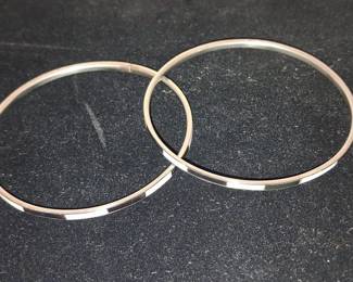 Pair of Sterling Silver Bangle Bracelets with Mother of Pearl Inlay