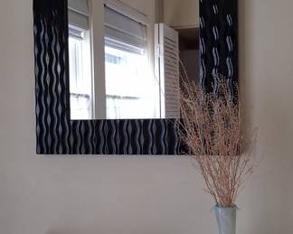 Black Gloss Finish Rectangular Wall Mirror with 3D Carved Wood Frame