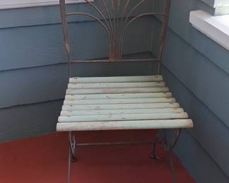 Vintage Francois Carre Style Wrought Iron Folding Garden Chair