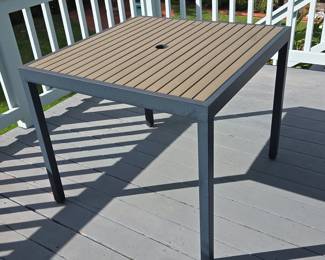 Modern Outdoor Slatted Square Dining Table with Umbrella Hole