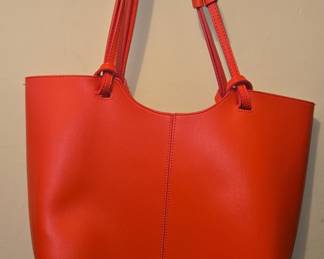 Neiman Marcus Coral Faux Leather Tote Bag