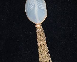 Agate Slice Pendant Necklace with Gold-Tone Chain Tassel