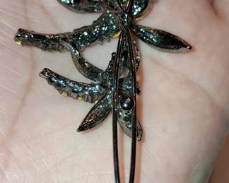 Dragonfly Hair Clip with Red and Pink Rhinestones