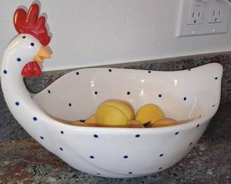 Ceramic Polka Dot Chicken Serving Bowl