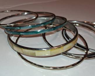 Vintage Mother of Pearl Inlay Bangle Bracelet Set
