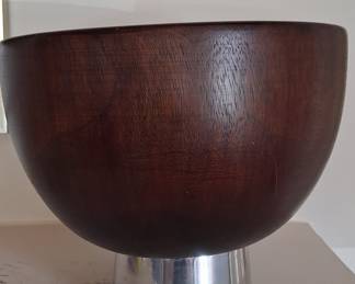 Mid-Century Modern Mahogany and Sterling Silver Pedestal Bowl
