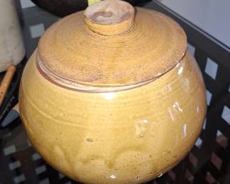 Vintage Yellow Salt-Glazed Stoneware Lidded Jar