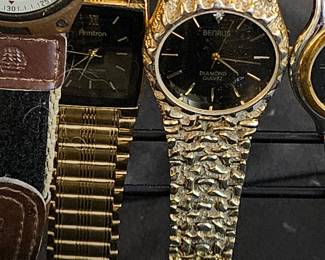 Benrus Gold-Plated Diamond Quartz "Gold Nugget" Wristwatch