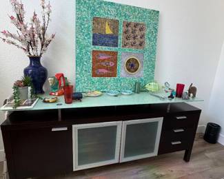 Modern glass top sideboard