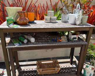 Weatherd teak garden tables