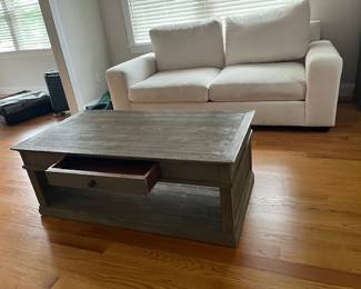 oblong solid wood coffee table / double sided draw