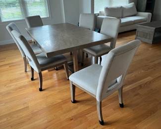 Wood Table w/ 6 chairs / brushed chrome finished base
