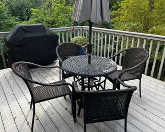 Woven and Metal Patio Set with Umbrella