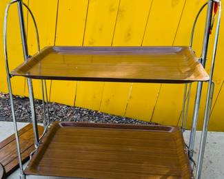 2 Folding Bar Carts from Germany -one dark, one light wood