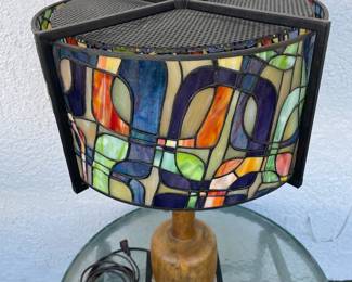 Modern Stained glass shade on Wood base