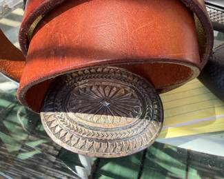 Sterling buckle on leather belt