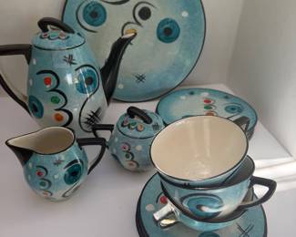 Hand painted abstract ceramic china in the Miro style