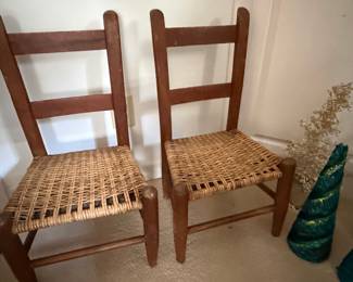Pair of Vintage Ladder Back Chairs with Rush Seats