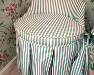 Custom Upholstered Vanity Stool and Multi-Tiered Table Skirt Set