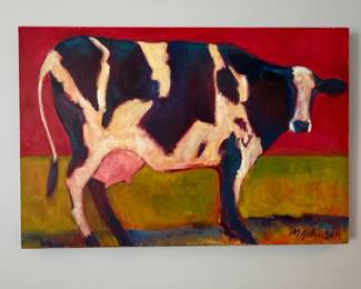 M. Johnson Original Oil Painting of a Cow