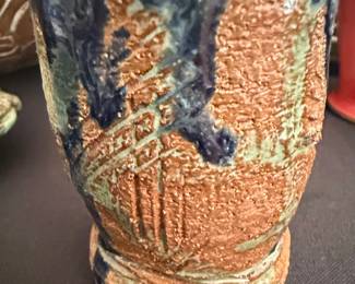 Studio Pottery Mug with Textured Stoneware and Drip Glaze